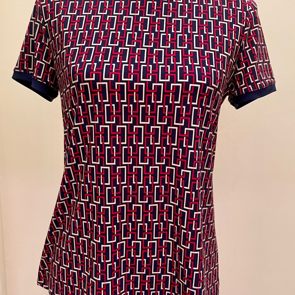 Anne Klein Blue Red Fitted Polo T-Shirt
